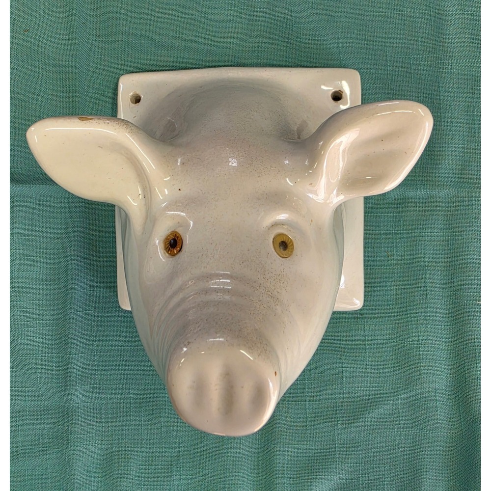 Vintage Ceramic Pig Head Wall Mount Sculpture Farmhouse Decor White Glossy